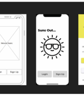 A photo showing the different levels of fidelity in a prototype, from a sketch to an app screen